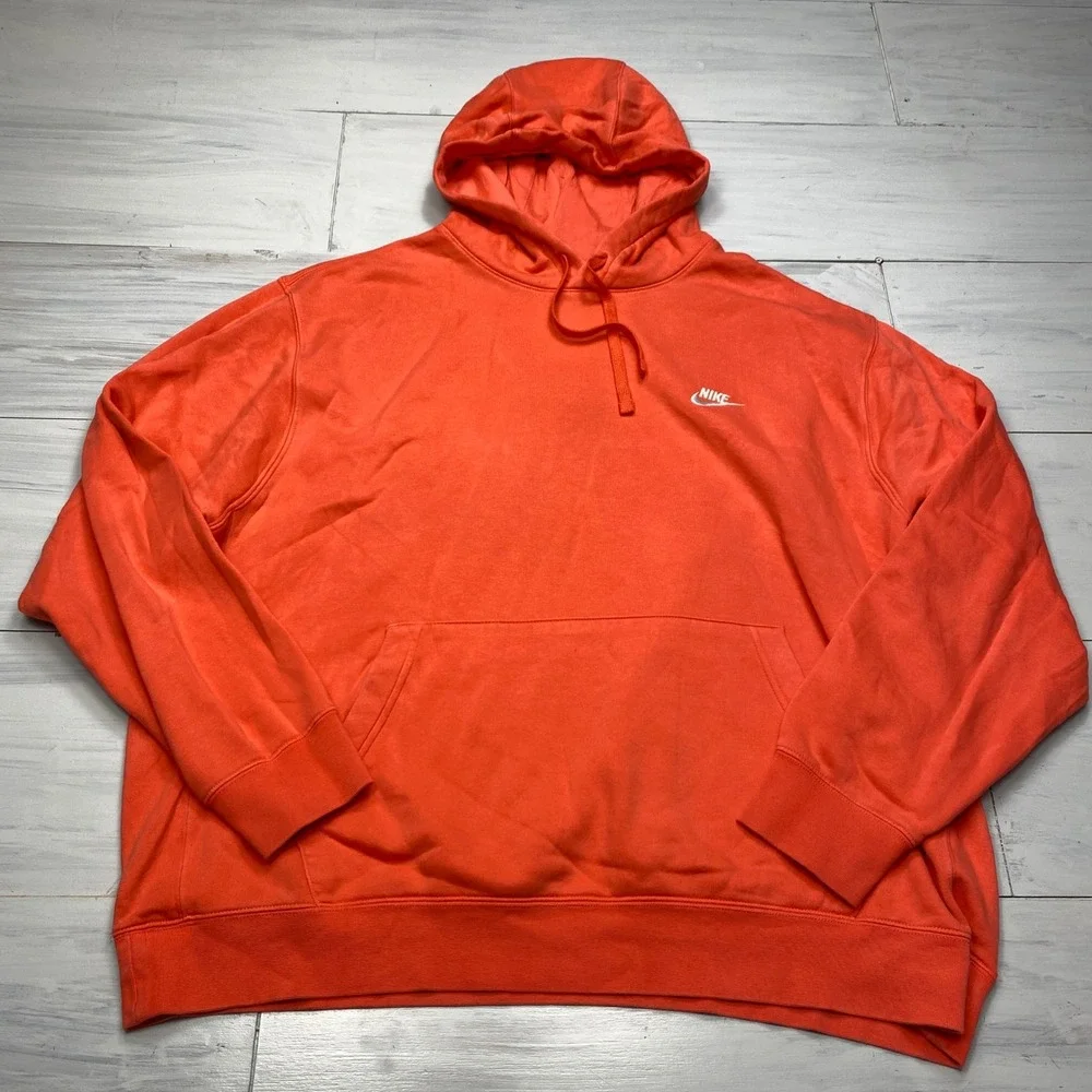 Nike Hoodie Mens XXL Orange Club Fleece Pullover BV2654-850 Gym Activewear